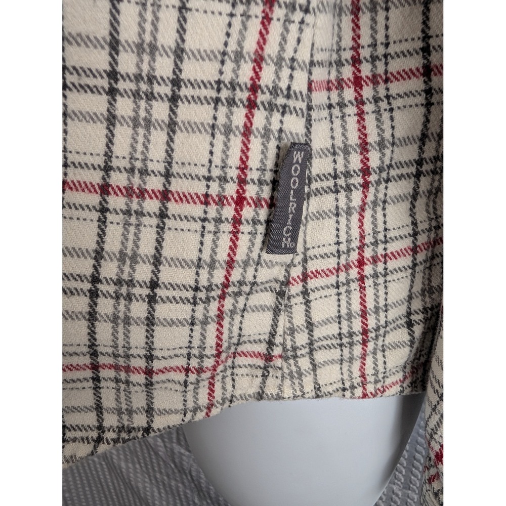 Woolrich Womens Medium Cream Red Plaid Flannel Button Up Shirt 100% Cotton 2006 - Picture 7 of 13